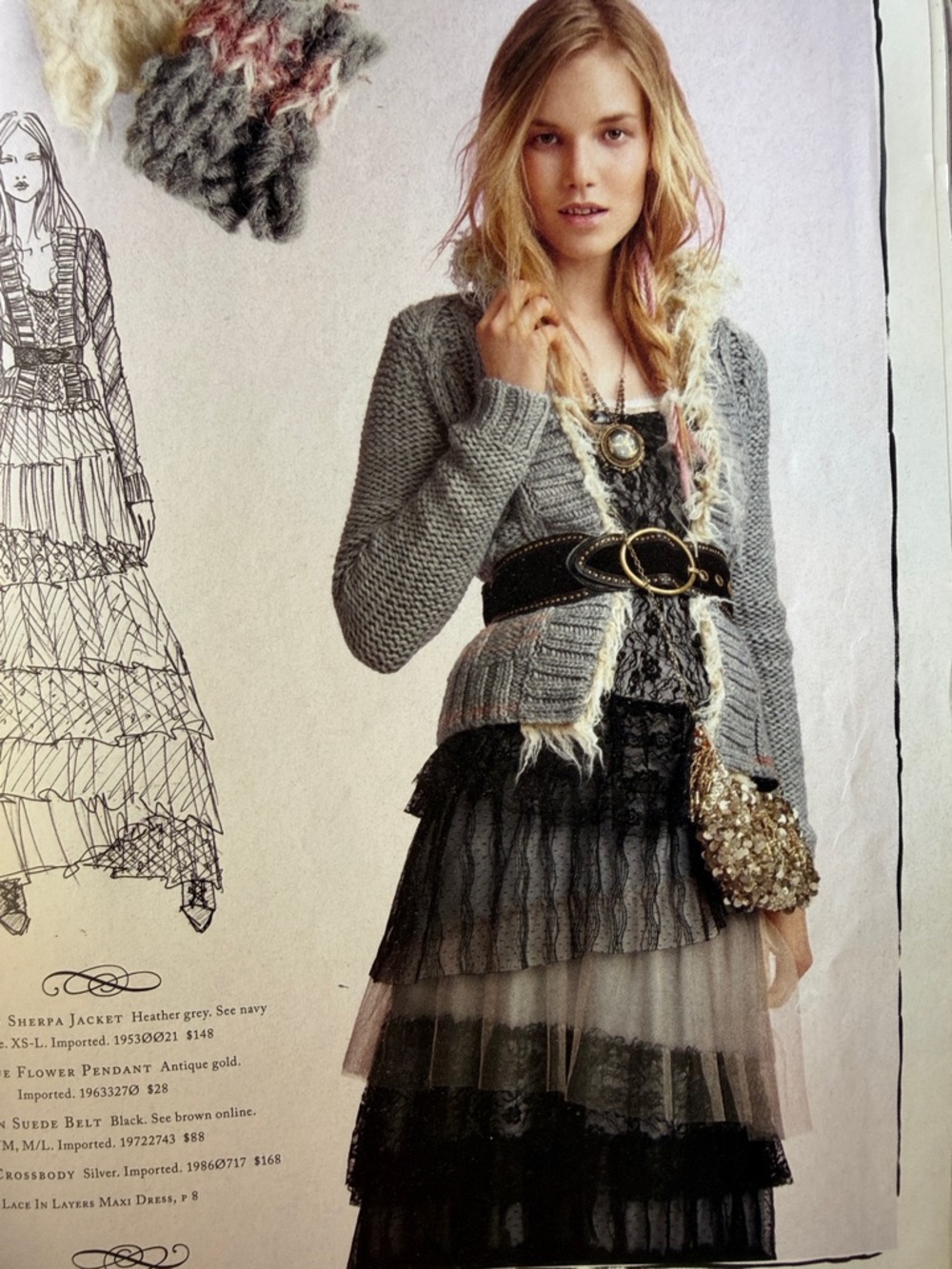 Vintage free people strapless Tiered Lace & Ruffle Maxi dress in Black and tan - Picture 2 of 5